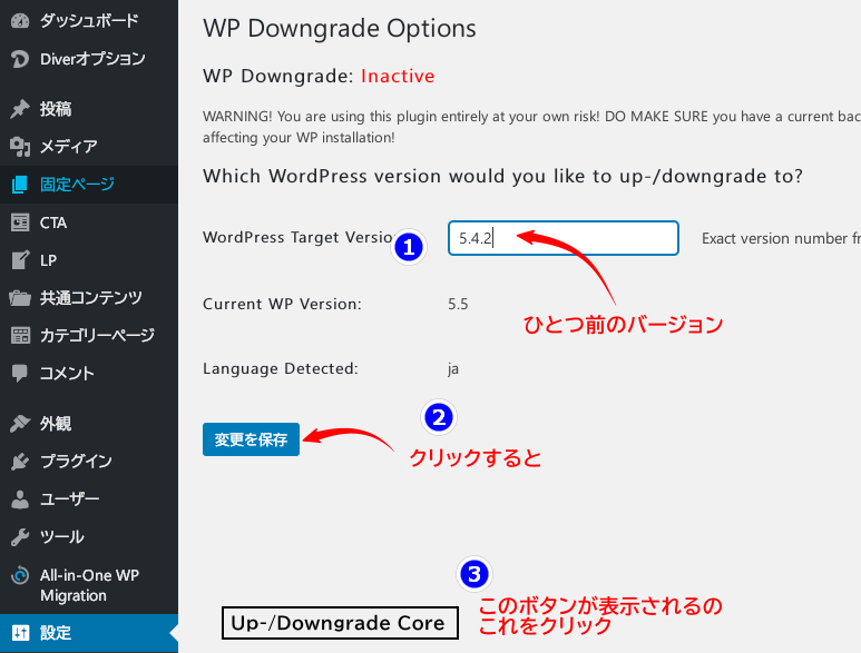 Up-/Downgrade Core使い方説明